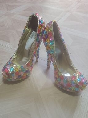 Crystal-Embellished Multicolor High Heel Pumps Brand New.